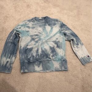 Champion blue tie-dye sweatshirt, reverse weave raw cuffs men’s size large